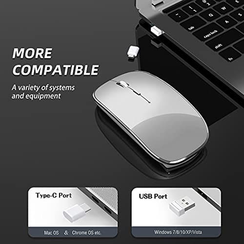 Wireless Mouse Chargeable Portable Silent USB and Type-C Dual Mode Wireless Mouse 3 Adjustable DPI for Laptop, Mac, Android, PC (Q23S Black) (Grey)