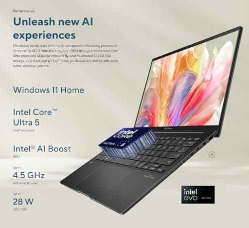 ASUS Zenbook 14 WUXGA Touch AI Ready OLED Business Laptop, 14Cores Intel Ultra 5-125H(Beats i7-1370P), Win11, Wi-Fi 6E, FHD IR Webcam, 2X Thunderbolt 4, w/Mousepad (8GB LPDDR5 RAM | 512GB PCIe SSD)