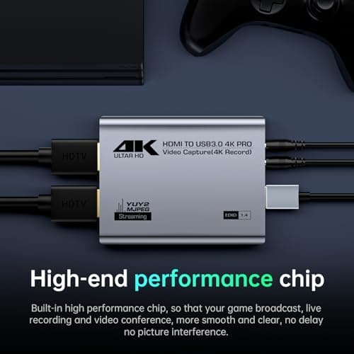 Video Capture Card, Audio Video Capture Card, USB 3.0 Capture Card 4K HDMI Loop-Out, 1080P 60FPS/2K 30FPS Videogame Capture for Streaming, Works forPS5/Switch/Camera/PC
