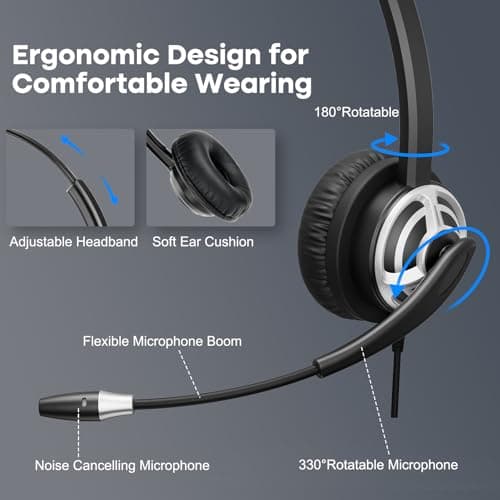 MKJ USB Headset for Call Centers & Office - Noise Canceling Microphone, Wired USB Headphone for Computer PC Laptop, Compatible with Zoom, Ms Teams, Webex, Google Meet, Ideal for Hybrid Workspaces