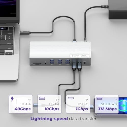 Thunderbolt 4 Dock with DisplayLink - USB-C/A MacBook Docking Station, Chrome, Windows 10/11 Compatible – 21 Ports, Dual/Triple/Quad/5 Monitor Support - 40Gbps, 150W Charging, 8K/4K Display