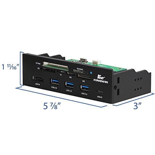 Kingwin Powered USB Hub 3.0 w/ 1 USB-C Port, SD Card Reader & Micro SD Card Reader - Sata Power Port w/Lightning Speed Data Transfer Up to 5Gbps - 5.25" Computer Case Front Bay, black (KW525-3U3CR)