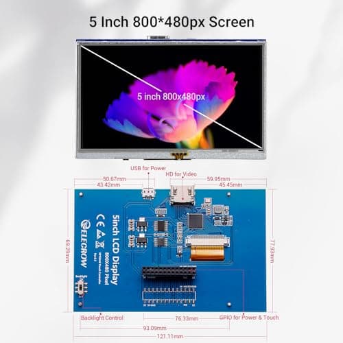 ELECROW 5-Inch Resistive Touch Screen TFT LCD Display, 800x480 HD Resolution, Compatible with Raspberry Pi 5/4/3/2B/Zero, Banana Pi, Jetson Nano, Windows 11/10/8/7