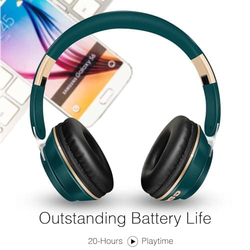 RAT TAIL Bluetooth Headset, Chat- Comfortable Over Ear Stereo Wireless Headphones with Mic, Soft Earmuffs/Foldable/SD/TF/FM Radio, 20H Playtime, Great for Music/Tour/Gym/Game/Chat (Deep Green)