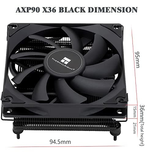 Thermalright AXP90 X36 Black Low Profile CPU Cooler, with 92mm TL-9015B Slim PWM Fan, ITX CPU Cooler, AGHP Technology, 36mm Height,for AMD AM4 AM5/Intel 1150/1151/1155/1851/1200/1700(AXP90 X36 Black)