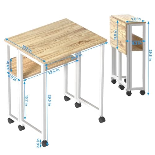GreenForest Folding Desk Small Rolling Desk with Storage Shelf,24.8 inch Foldable Computer Desk with Wheels for Small Space,Easy Assembly,Oak