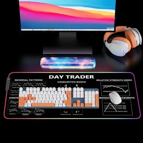 31.5x11.8in Crypto Gift Stock Market Day Trader RGB Mousepad Led, Trader Investor Gift Led Desk mat Chart and Candlestick Pattern, Reversal Continuation Patterns Large Gaming led Mouse Mat KMH
