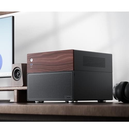 JONSBO N4 Black NAS Pc Case, Walnut Wood, 8-Drive Bay/6 * 3.5 "HDD (4 hot-swap,2 Non hot-swap),2 * 2.5SSD,Micro ATX Chassis, USB3.2Gen2Type-C, 1x120mm Fan Built-in, Black
