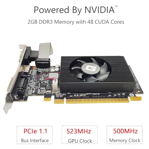 GeForce GT 610 2G DDR3 Low Profile Graphics Card, PCI Express 1.1 x16, HDMI/VGA/DVI, Entry Level GPU for PC, SFF and HTPC, Compatible with Win11