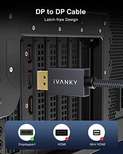 VESA Certified DisplayPort Cable, iVANKY 6.6ft DP Cable 1.2, [4K@60Hz, 2K@165Hz, 2K@144Hz], High Speed Gold-Plated Display Port to Display Port Cable, for Gaming Monitor, Graphics Card, TV, PC, Laptop