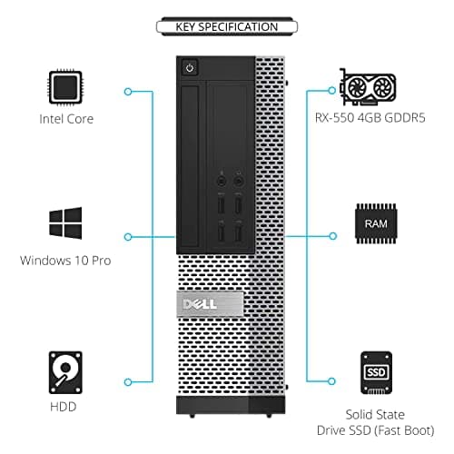 Dell Video Editing CAD OptiPlex 7020 Desktop Computer PC, Intel Core i7-4570 3.2 GHz Processor, 16GB RAM, 480GB SSD (Fast Boot) + 2TB HDD, Graphics RX-550 4GB DDR5, WiFi, Windows 11 Pro (Renewed)