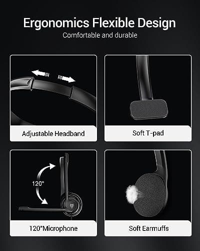 NUBWO HW02 USB Headset with Microphone Noise Cancelling &in-line Control, Ultra Comfort Computer Headset for Laptop pc, On-Ear Wired Office Call Center Headphone for Boom Skype Webinars（Black）