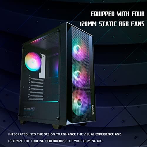 RAIDMAX V100 Gaming Case with 4 Pre-Installed Rainbow Fans, ATX Mid Tower Case, Gaming PC Black (V100TBS)