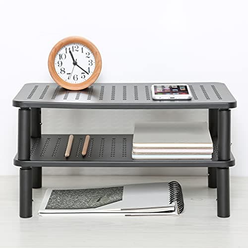 TV/Monitor Riser Desktop Stand, Flat Screen, Sturdy Metal Laptop Computer Shelf for Printer, iMac, 3 Height Adjustable PC with Mesh Platform , 2 Pack