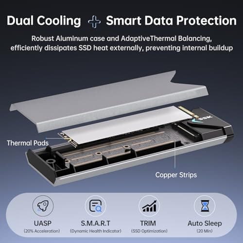 SSK M.2 NVME SATA SSD Enclosure Adapter, USB 3.2 Gen 2 (10 Gbps) to NVME PCI-E SATA M-Key/(B+M) Key Solid State Drive External Enclosure Aluminum Support UASP Trim for SSDs 2242/2260/2280