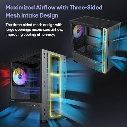 Micro ATX Case, 4 × 120mm ARGB Non-PWM Case Fans Pre-Installed, MATX PC Case, Temper Glass Side Panel, with Type-C, Black, Cypress 3 ARGB