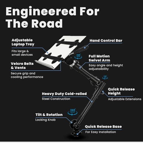 Mount-It! Car Laptop Mount | No-Drill Laptop Vehicle Mount for Truck & Van Use at Front Passenger Seat | Adjustable Height Fits 12-15.4 Inch Screens, 9 Lbs Capacity, Full Motion and Lockable Joints