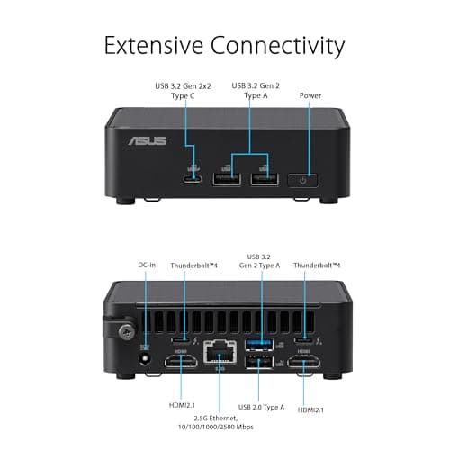 ASUS NUC 14 Pro Tall Full System Mini PC with Intel 14th Gen Core Ultra 7 155H, 32GB DDR5 RAM, 1TB PCIe G4x4 NVMe SSD, Thunderbolt 4,Win 11 Pro, Toolless Chassis Access, VESA Mount Included