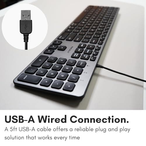 Macally Backlit Mac Keyboard - Quiet, Sleek, and Functional - 3 Brightness Levels, 107 Keys, 5ft USB Wired - Apple Keyboard - Backlit Wired for Mac, iMac, MacBook Pro/Air - Space Gray