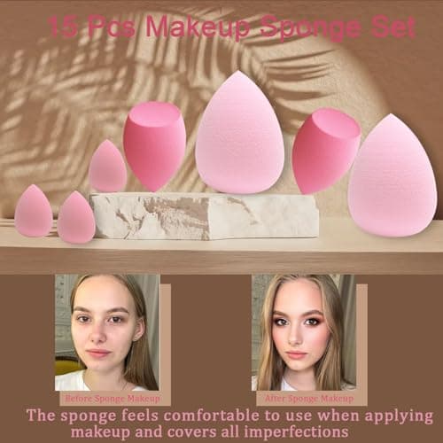 15 pcs Beauty blender Makeup Sponge Bulk:Blender Sponges 15 Pcs for Liquid, Cream, and Powder, Multi-colored Pink make up sponges for foundation