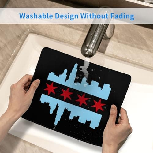 Chicago City Flag Skyline Mouse Pad, Laptop Office Desk Accessories Wireless Mouse Pad Mouse Pad Non-Slip Water Resistant Desk Mat Premium Computer Accessories, Black