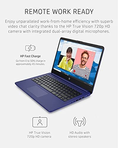 HP 14 Laptop, Intel Celeron N4020, 4 GB RAM, 64 GB Storage, 14-inch HD Touchscreen, Windows 11 Home, Thin & Portable, 4K Graphics, One Year of Microsoft 365 (14-dq0050nr, Indigo Blue)