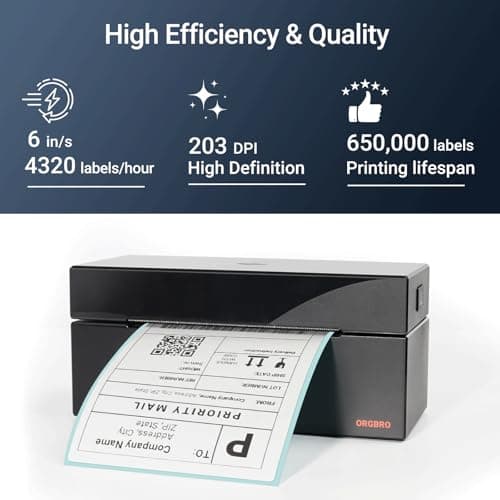 ORGBRO Z1 Shipping Label Printer, 4x6 Thermal Label Printer for Small Business, High Speed Sticker Maker for Commercial Grade Shipping Packages, Used for Amazon, Ebay, Shopify, USPS (USB Only)