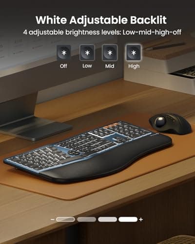 ProtoArc Backlit Bluetooth Ergonomic Keyboard, EK01 Plus Full Size Wireless Split Keyboard with Dual Bluetooth and USB, Cushioned Wrist Rest, Rechargeable, Compatible with Windows/Mac/Android, Blue