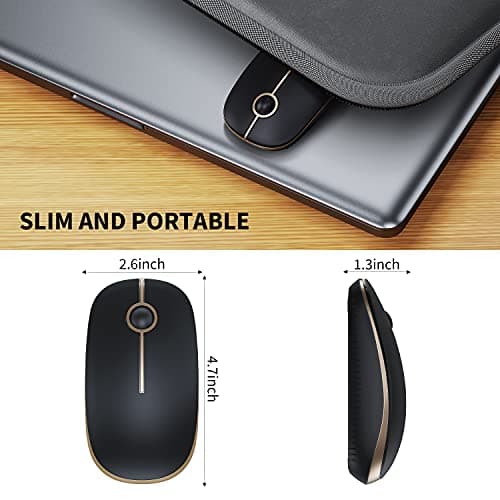 VssoPlor Wireless Mouse, 2.4G Slim Portable Computer Mice with Nano Receiver for Notebook, PC, Laptop, Computer (Black and Gold)