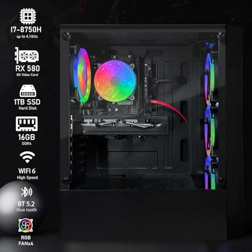 STGAubron Gaming PC Computer Desktop, Radeon RX 580 8G, Intel Core I7 8th up to 4.1GHz, 16G DDR4, 1T SSD, WiFi 6 & BT 5.2, RGB Fan x4, Windows 11 Home