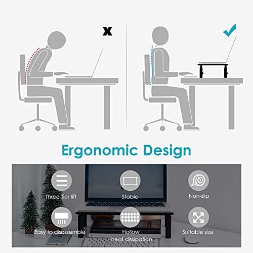 TV/Monitor Riser Desktop Stand, Flat Screen, Sturdy Metal Laptop Computer Shelf for Printer, iMac, 3 Height Adjustable PC with Mesh Platform , 2 Pack