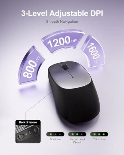 Wireless Mouse Bluetooth Mouse, 1600 DPI Optical Tracking, 3 Adjustable DPI, Compact and Portable Design for Small Hands PC, Mac, 12-Month Battery Life for Work or Travel