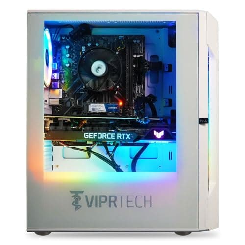 ViprTech Rebel 4.0 Gaming PC - AMD Ryzen 7 (4.1Ghz Turbo), RTX 4060 8GB, 32GB DDR4 3200, 1TB NVMe SSD, VR-Ready, Streaming, WiFi BT, RGB, Win 11 Pro, Prebuilt Desktop Computer White