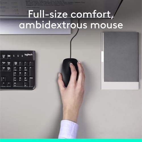 Logitech MK120 Wired Keyboard and Mouse Combo for Windows, Optical Wired Mouse, Full-Size, USB, Compatible with PC, Laptop - Black