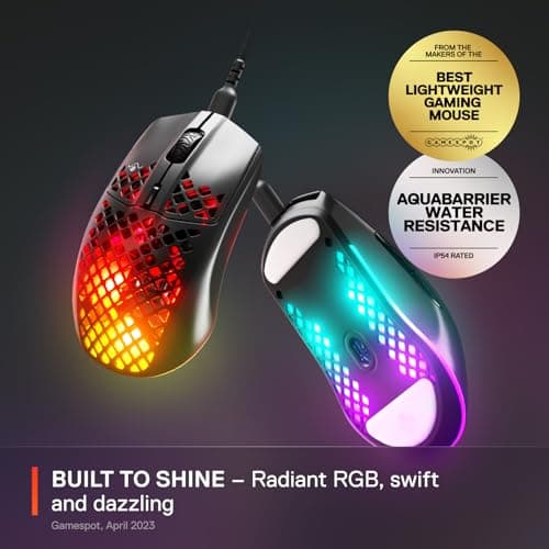 SteelSeries Aerox 3 - Holey RGB Gaming Mouse - Ultra-lightweight Water Resistant Design - 8,500 DPI TrueMove Core Optical Sensor - Onyx