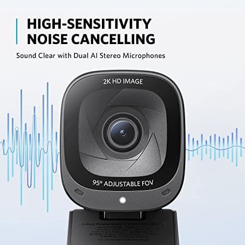 Anker PowerConf C200 2K Wireless Webcam for PC/Laptop/Mac, Computer Camera, Low-Light Correction, AI-Noise Canceling Mics, Adjustable Field of View, Built-in Privacy Cover, Stereo Mics, for Meeting