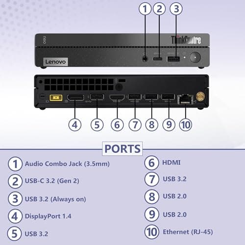 Lenovo ThinkCentre Tiny 50q Intel Octa Core i5-13420H (Beats Intel i7-1260P), 16GB RAM, 512GB NVMe, DisplayPort, HDMI, WiFi 6 + BT, RJ-45, W11P, Business Desktop
