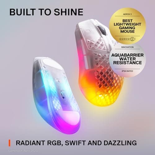 SteelSeries Aerox 3 Wireless - Holey RGB Gaming Mouse - 18K DPI TrueMove Air Optical Sensor - Ultra-Lightweight Water Resistant Design - Ghost