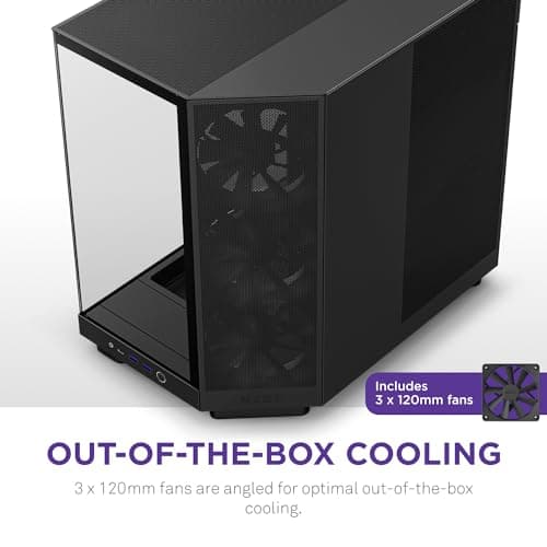 NZXT H6 Flow | CC-H61FB-01 | Compact Dual-Chamber Mid-Tower Airflow Case | Panoramic Glass Panels | High-Performance Airflow Panels | Includes 3 x 120mm Fans | Cable Management | Black