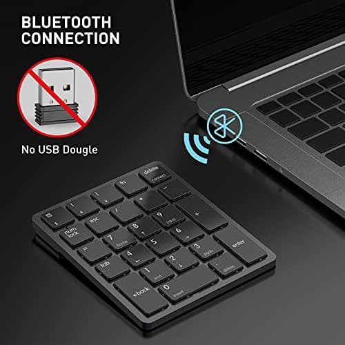 havit Bluetooth Number Pad Wireless Numeric Keypad Numpad 26 Keys Portable Mini Financial Accounting Rechargeable Numeric Pad for Windows Laptop Desktop, PC, Notebook (Black)