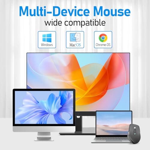 Wireless Bluetooth Side Scroll Mouse with Multi-Device, Ergonomic Computer Mice with Smart Flying Scroll, Quiet Click for Computer, Laptop, iPad, Tablet, MacBook (Grey)