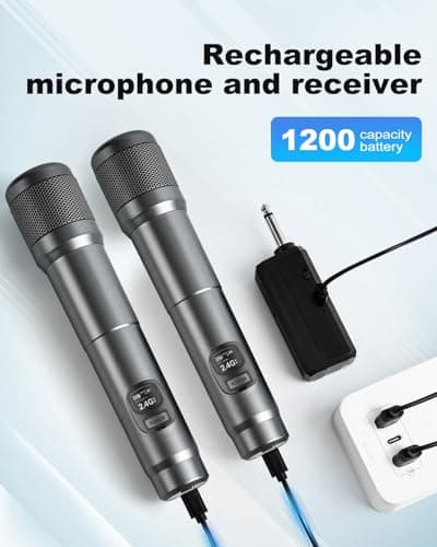 Wireless Microphone, Dual Handheld Dynamic Mic with Rechargeable Receiver, 40H Duration, 200ft Range, Plug and Play, Karaoke Microphone for Singing, Karaoke, Meeting, Church, Wedding