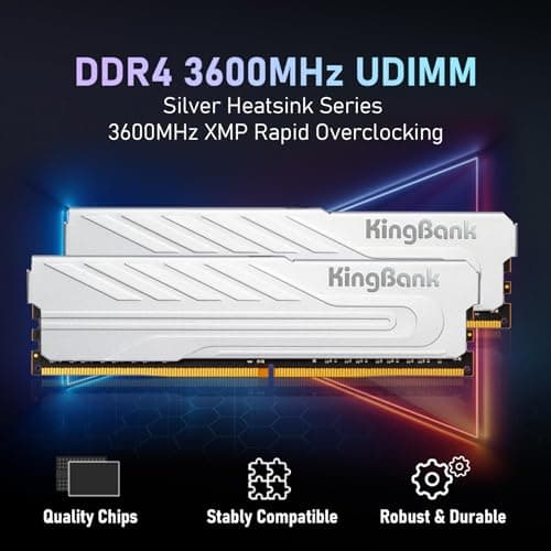 Computer Desktop Memory Ram DDR4 32GB(2x16GB) 3600MHZ CL18 1.35V XMP2.0 Overclocking with Heatsink for PC Gaming/Office/PS,Silver