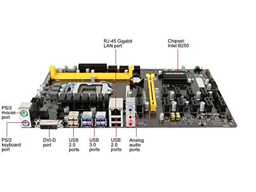Biostar Motherboard TB250-BTC PRO Core i7/i5/i3 LGA1151 Intel B250 DDR4 Supports 6 AMD and 6 NVIDIA Graphics Cards