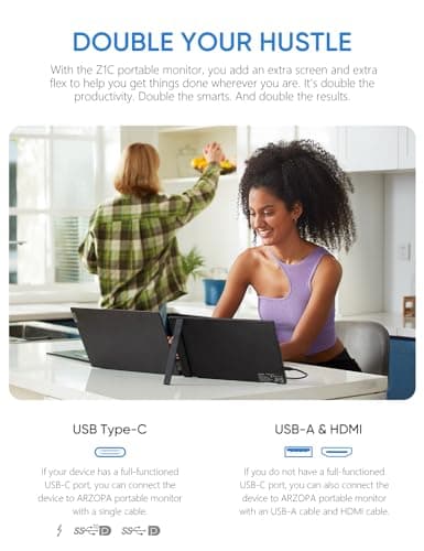 ARZOPA 16.1" Portable Monitor, 100% sRGB FHD 1080P Kickstand Portable Laptop Monitor High Color Gamut Display IPS Eye Care Screen for High-end Office & Entertainment -Z1C
