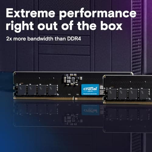 Crucial 64GB DDR5 RAM Kit (2x32GB), 4800MHz CL40 Desktop Memory, UDIMM 288-Pin, Compatible with 13th Gen Intel Core and AMD Ryzen 7000 - CT2K32G48C40U5
