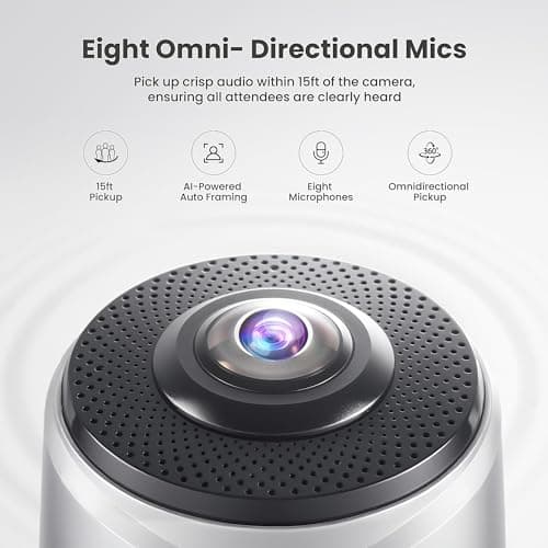 Camera 360, 4K Video Conference Room Camera System, Webcam, AI Driven Speaker Tracking, Noise Cancellation, Works with Zoom, Google Meet, Teams and More, 15 ft Mic Pickup, PANA 5ft USB Cable