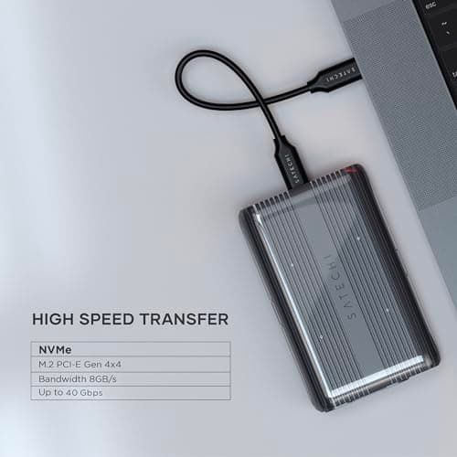 Satechi M.2 Enclosure – USB4 NVMe SSD Pro Enclosure, 40Gbps, up to 16TB, Aluminum Enclosure with Silicone Pin, Polycarbonate Casing, USAP SSD Trim for Sizes 2280/2260/2242/2230mm (SSD Not Included)