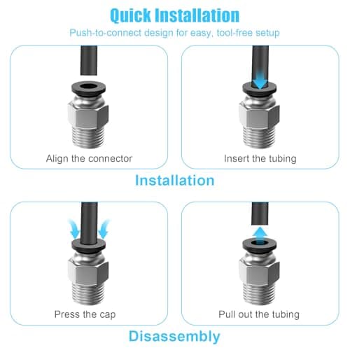 10PCS Premium PC4-M10 Pneumatic Quick Connector Fittings, Bowden Tube Coupler Male Straight PTFE Tube Push for E3D-V6, Bowden Extruder Parts Compatible with Ender-3 and Ender-3 V2 3D Printer
