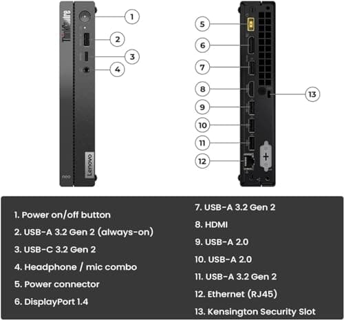 Lenovo ThinkCentre 50q Gen 4 Business Mini Desktop, 13th Gen Intel Core i5-13420H, 32GB RAM, 1TB SSD, Display Port, Wired Keyboard & Mouse, Wi-Fi 6, Windows 11 Pro, Black